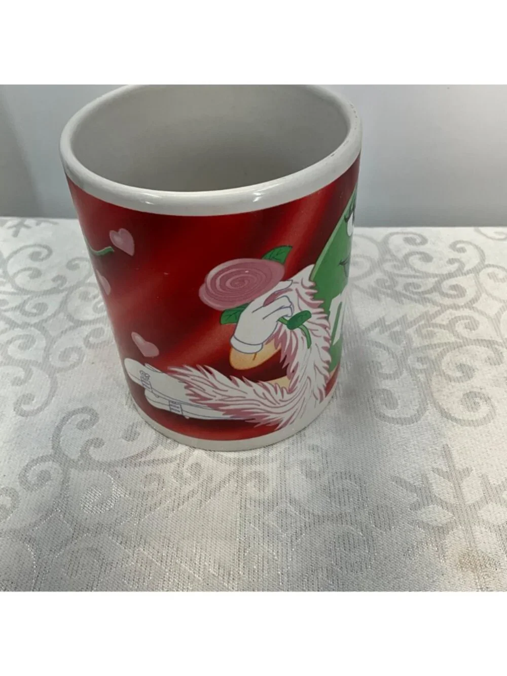 M&Ms Green Character Ceramic Mug Valentines Day Red & White Hearts Galerie